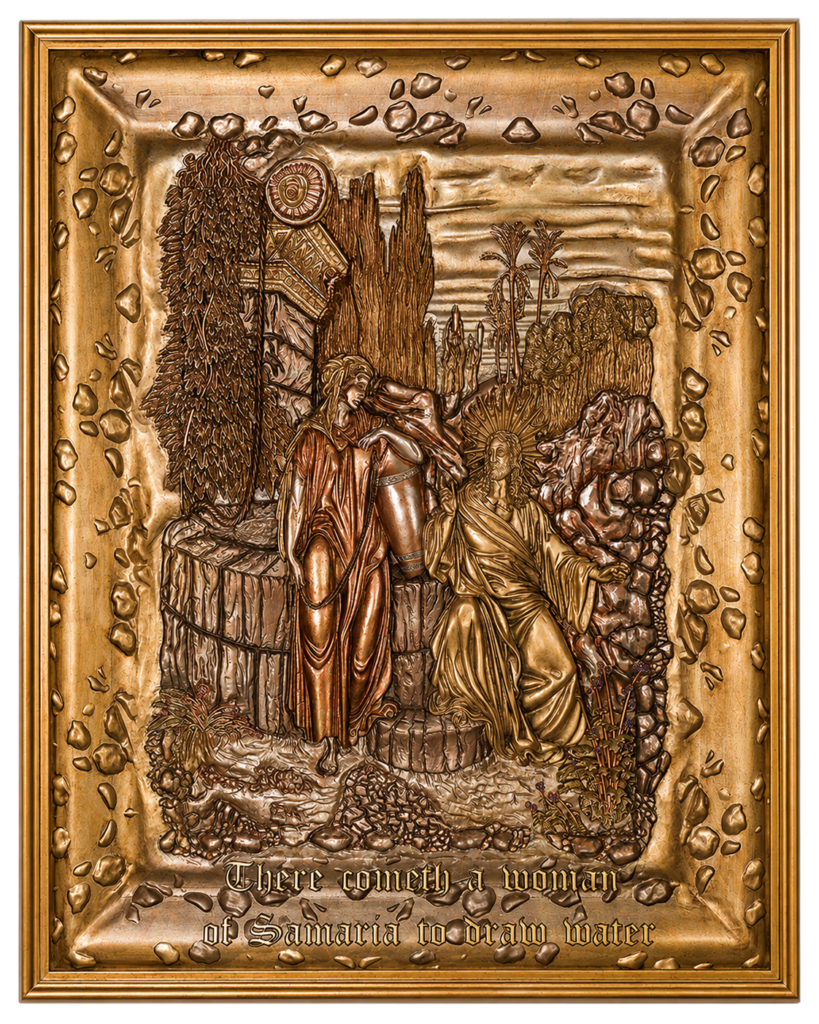 Jesus and the Woman of Samaria — Metallic Version by Amnon Moalem, Carved wood and cast-epoxy